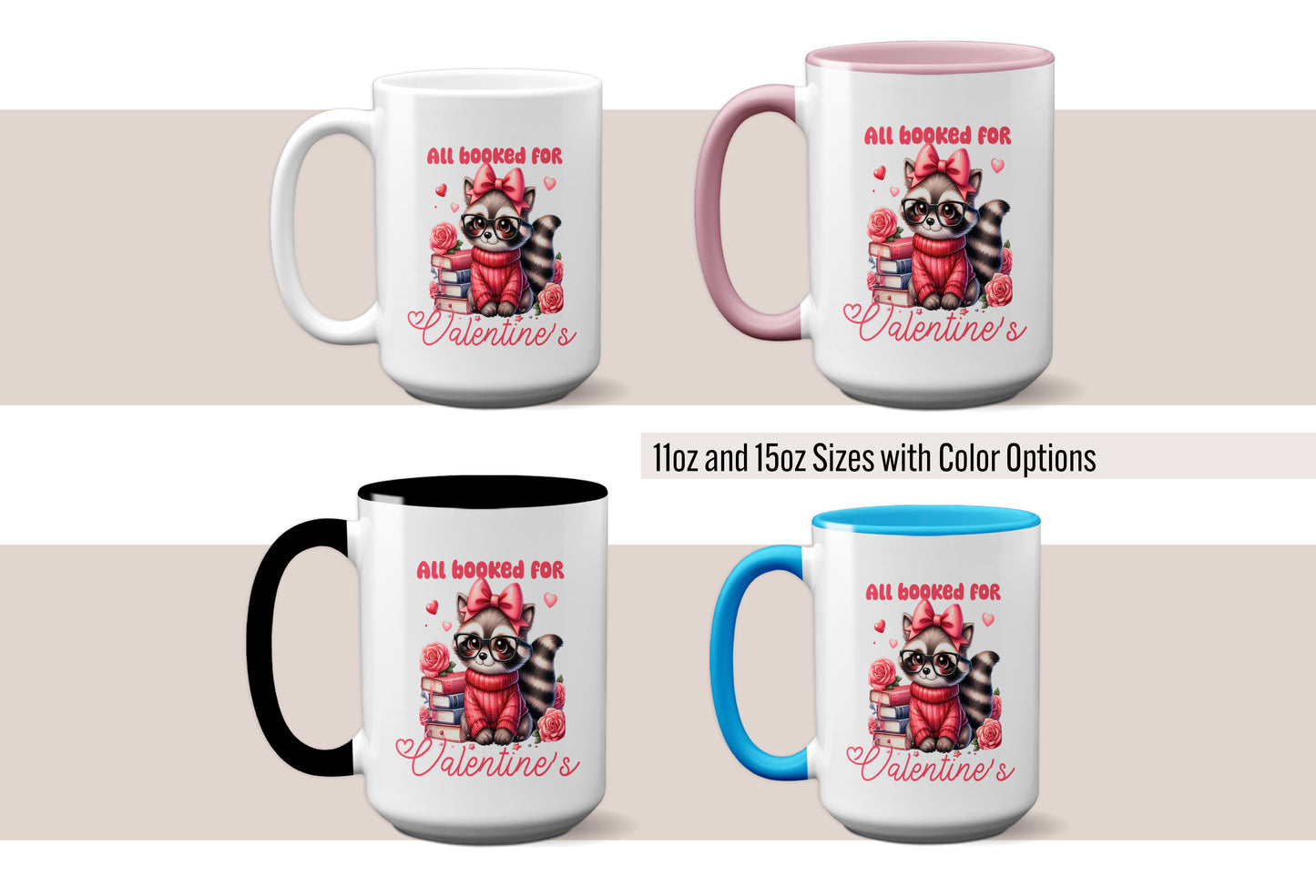 Fun "All Booked for Valentine’s" Raccoon & Books Mug