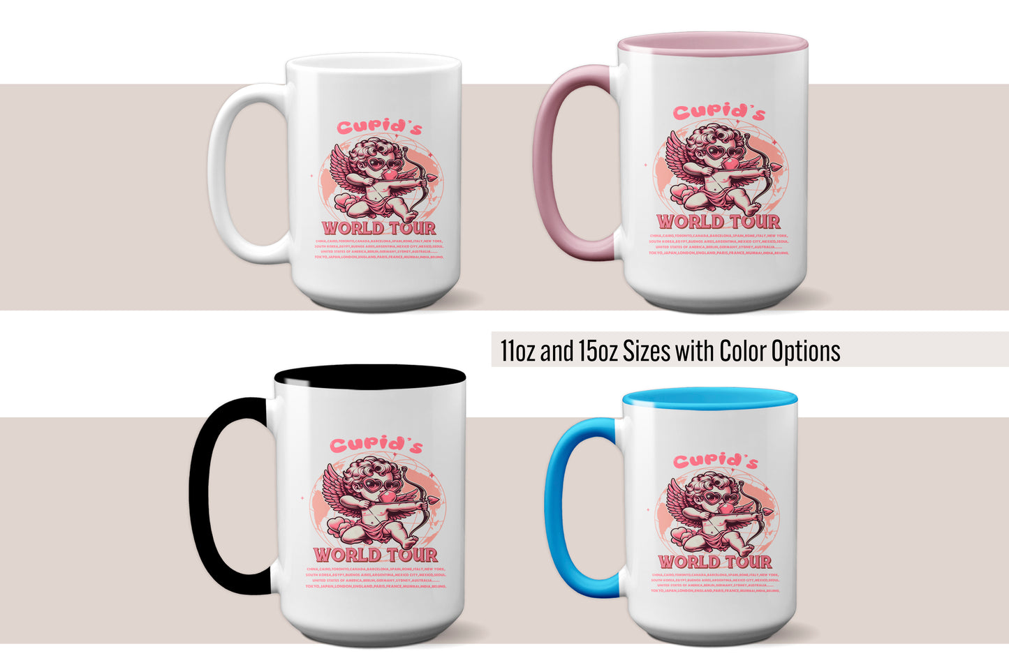 Unique "Cupid’s World Tour" Valentines Mug