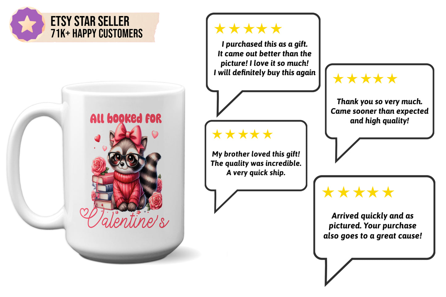 Fun "All Booked for Valentine’s" Raccoon & Books Mug