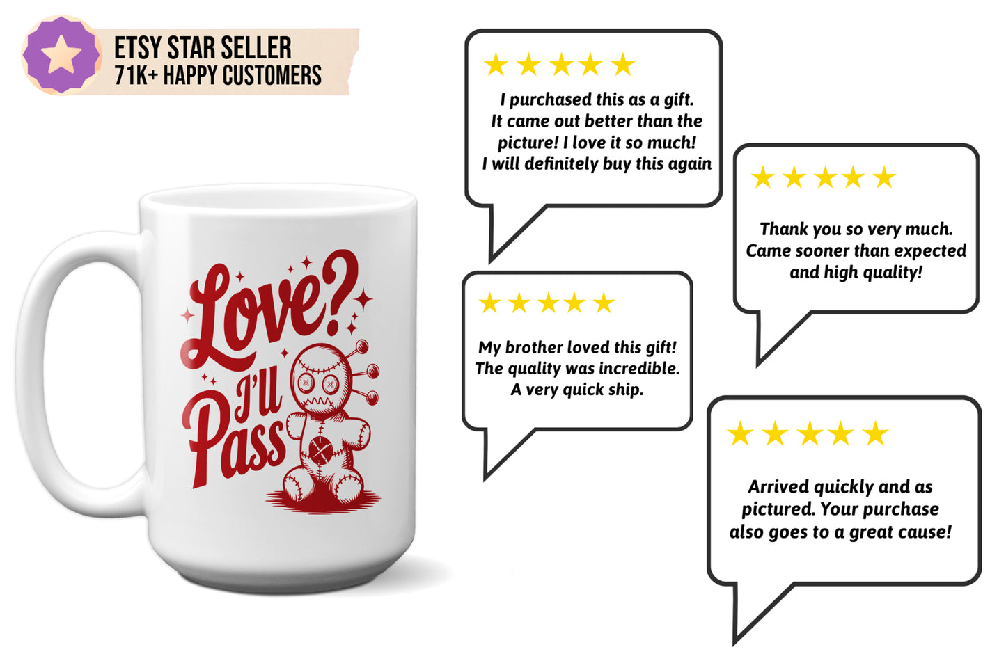Cute "Love? I'll Pass" Voodoo Doll Valentine’s Day Mug