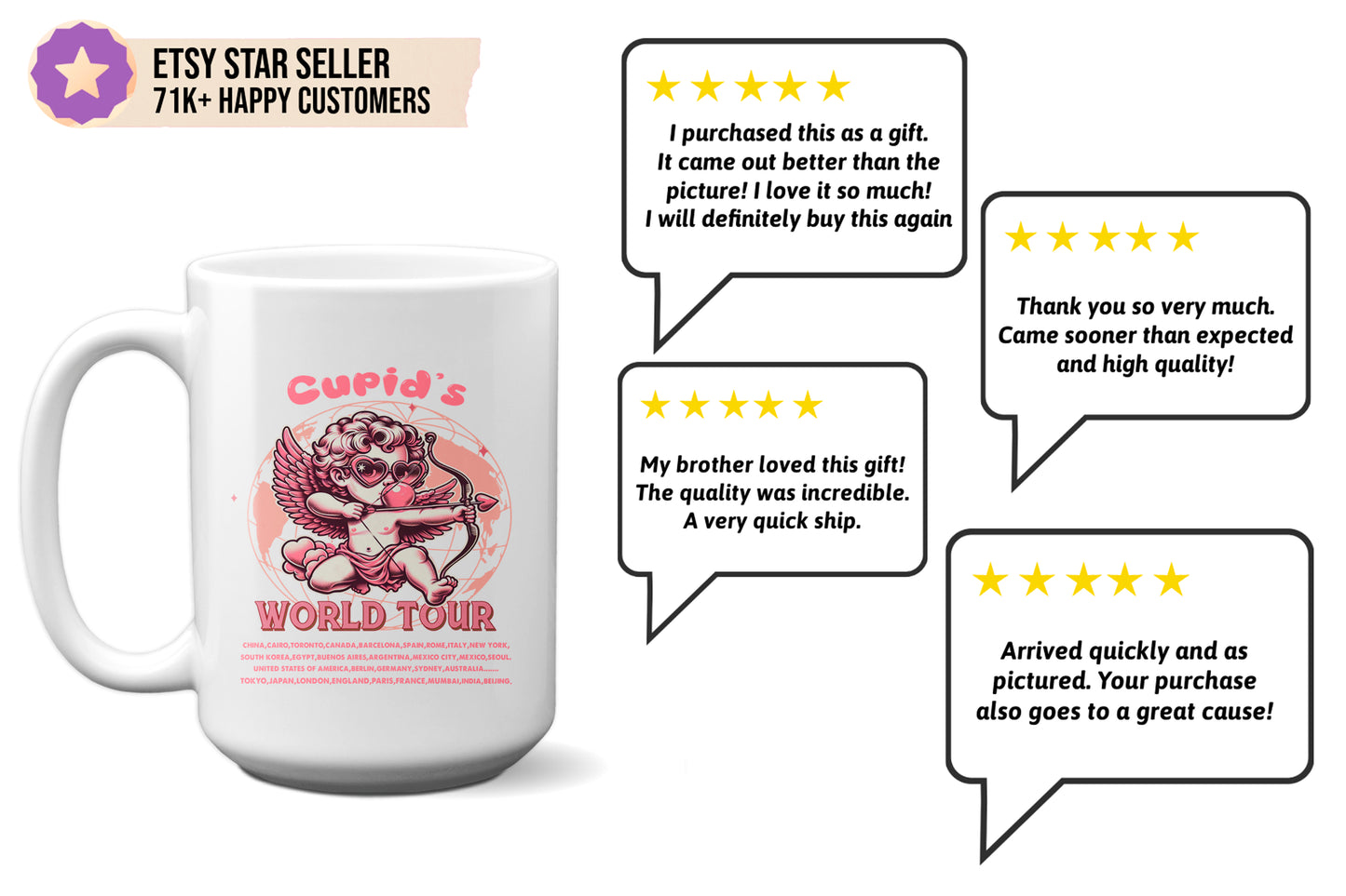 Unique "Cupid’s World Tour" Valentines Mug
