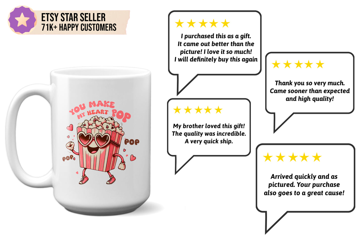 Cute Valentines "You Make My Heart Pop" Mug with Popcorn