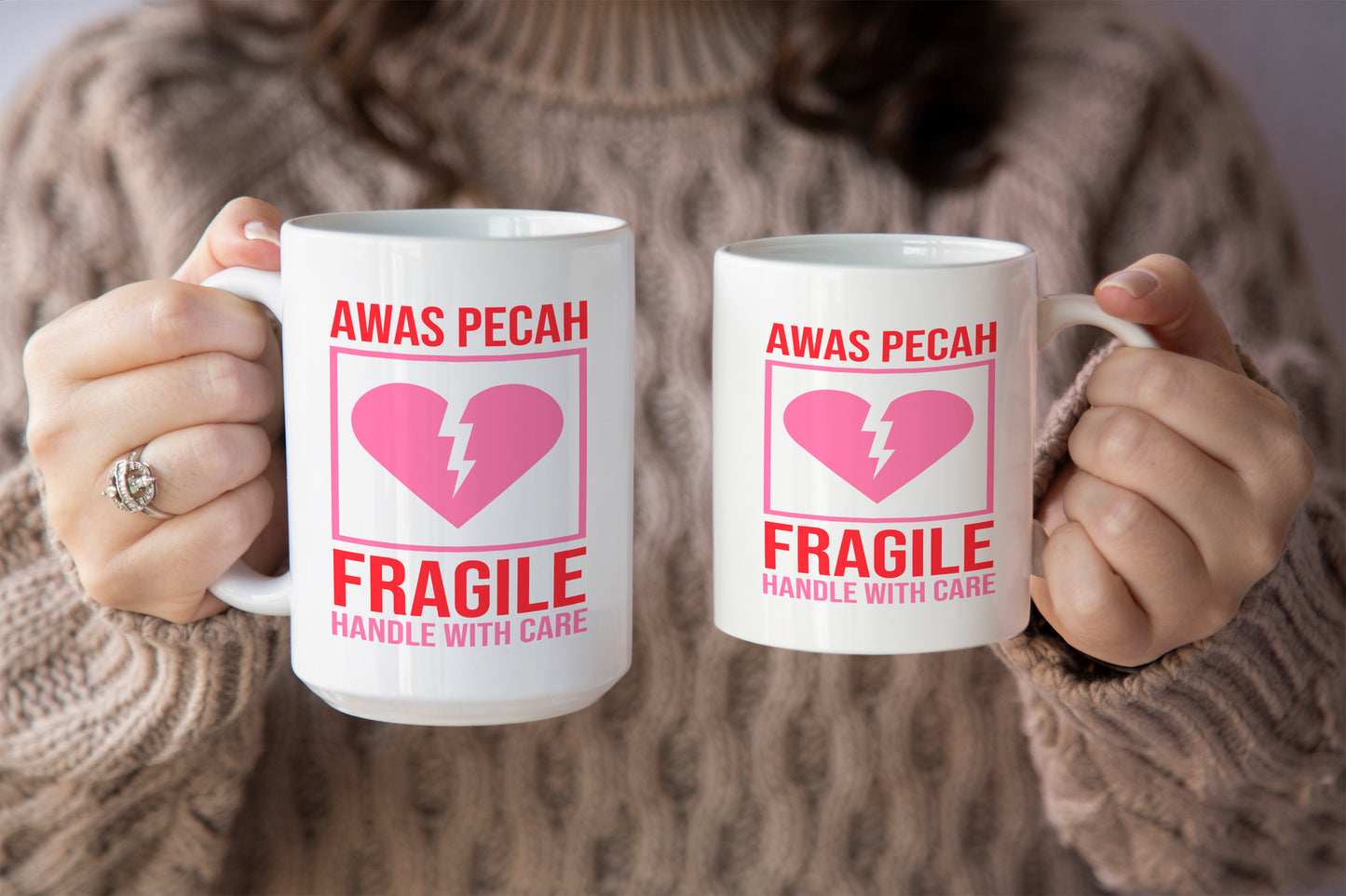 Fun "Awas Pecah Fragile - Handle with Care" Valentine’s Day Mug