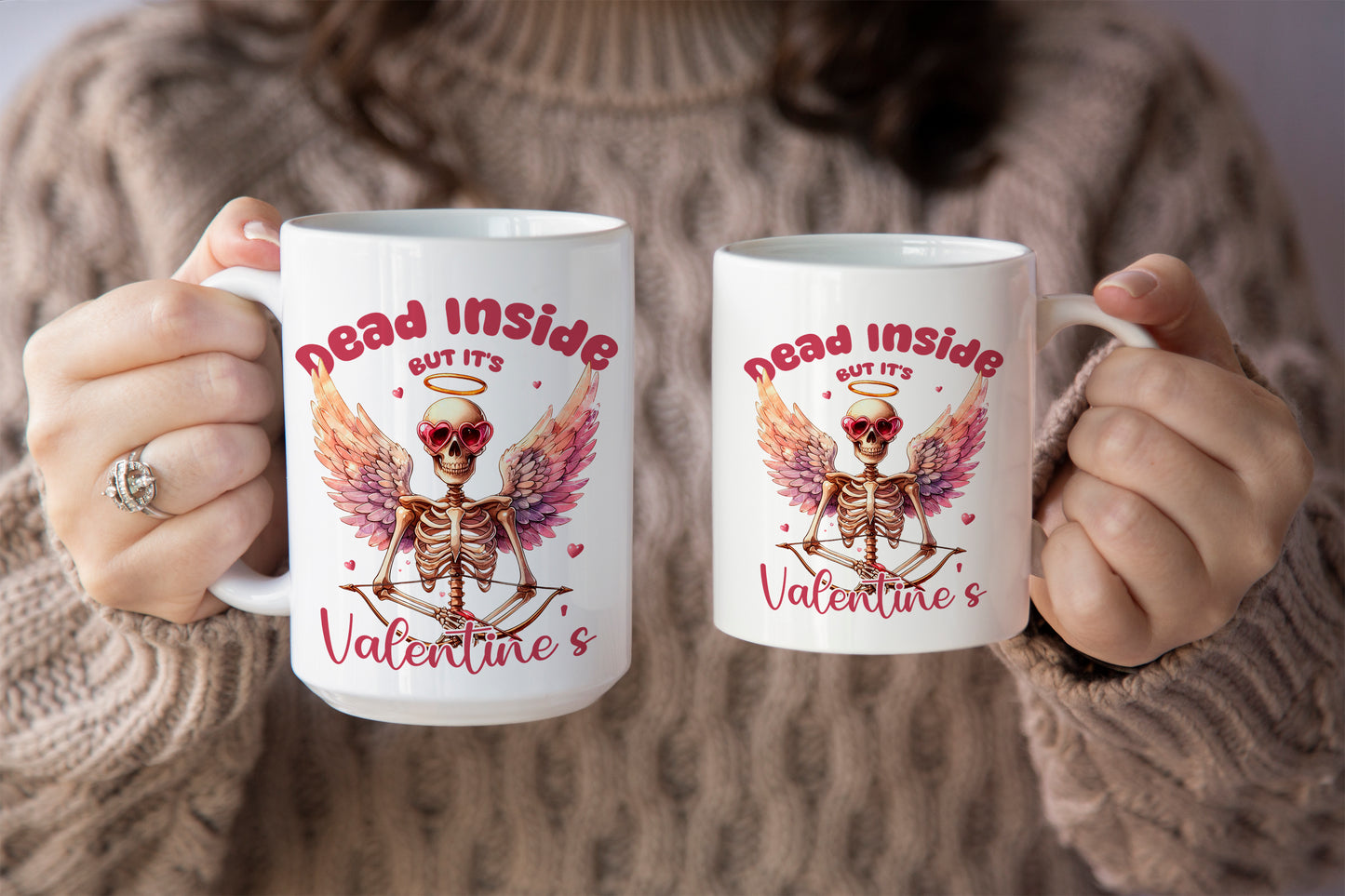 Fun "Dead Inside, But It’s Valentine’s" Skeleton Angel Mug
