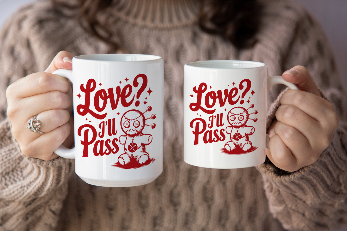 Cute "Love? I'll Pass" Voodoo Doll Valentine’s Day Mug