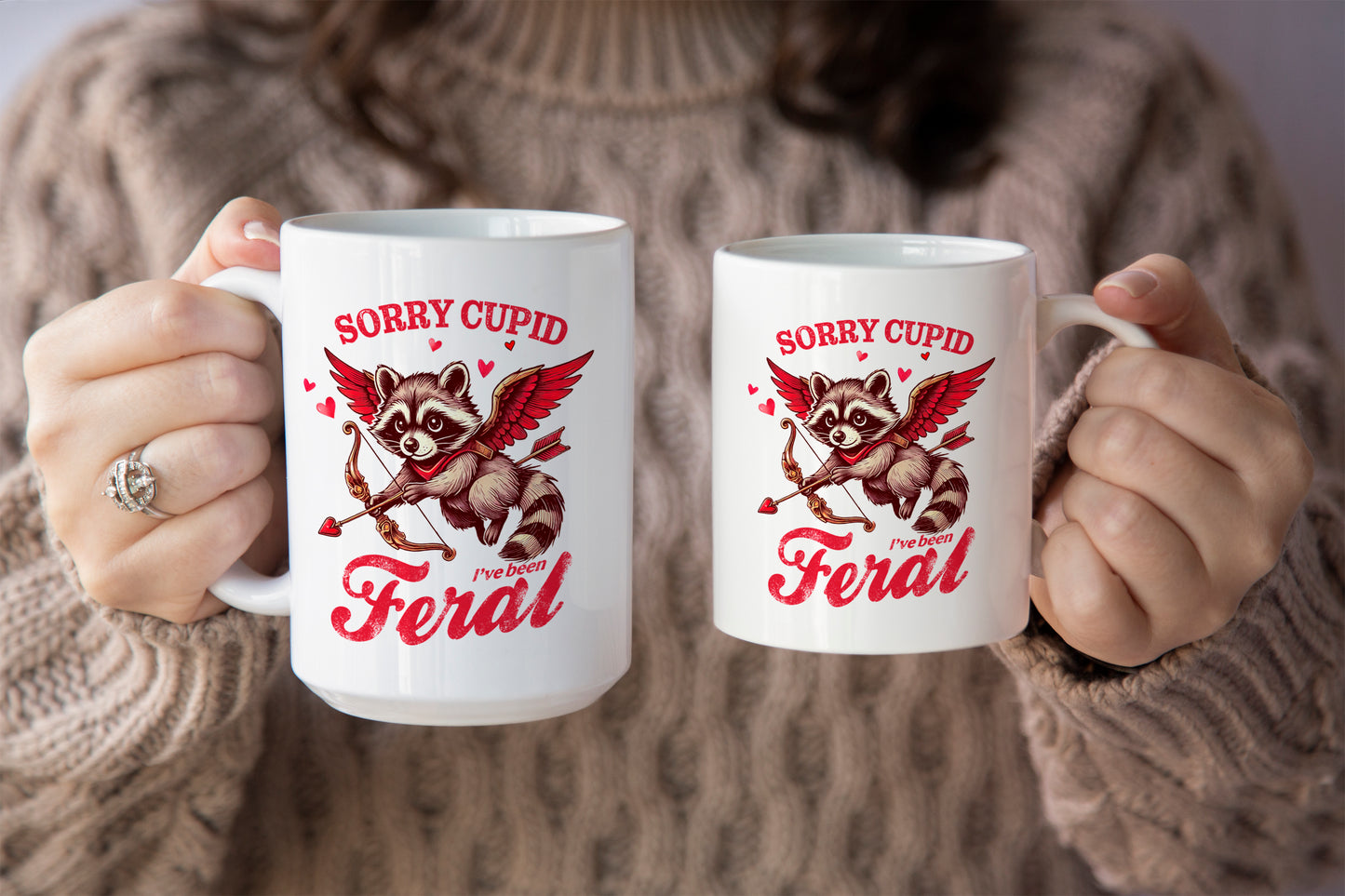 Funny "Sorry Cupid, I’ve Been Feral" Mug with Raccoon