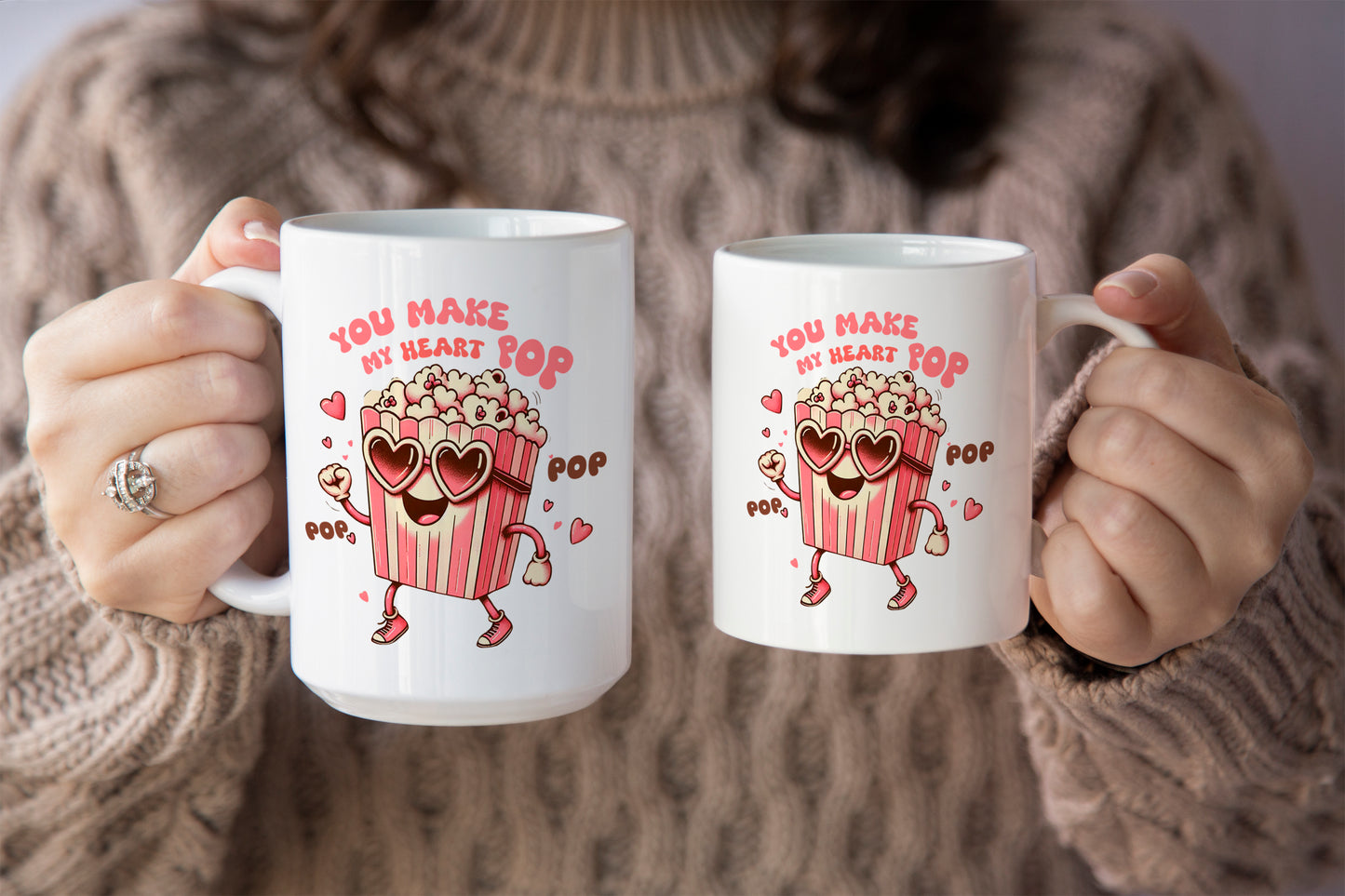 Cute Valentines "You Make My Heart Pop" Mug with Popcorn