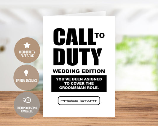 Call To Duty Groomsman Proposal Greeting Card