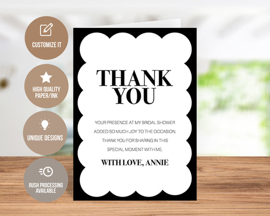 Black and White Thank you Bridal Shower Greeting Card