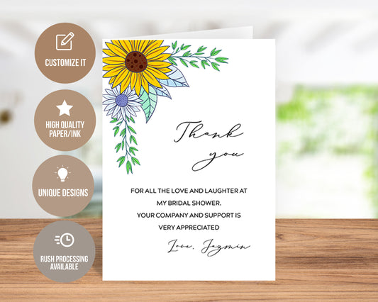 Sunflower Thank You Bridal Shower Greeting Card