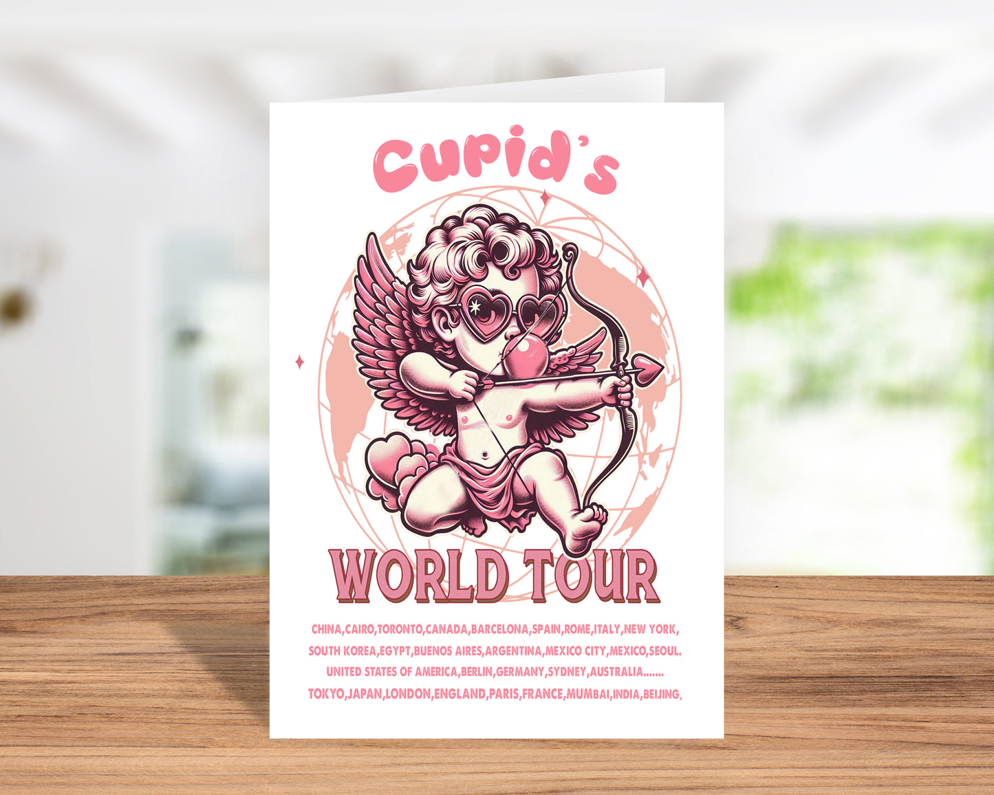 Fun "Cupid's World Tour" Valentine's Day Card
