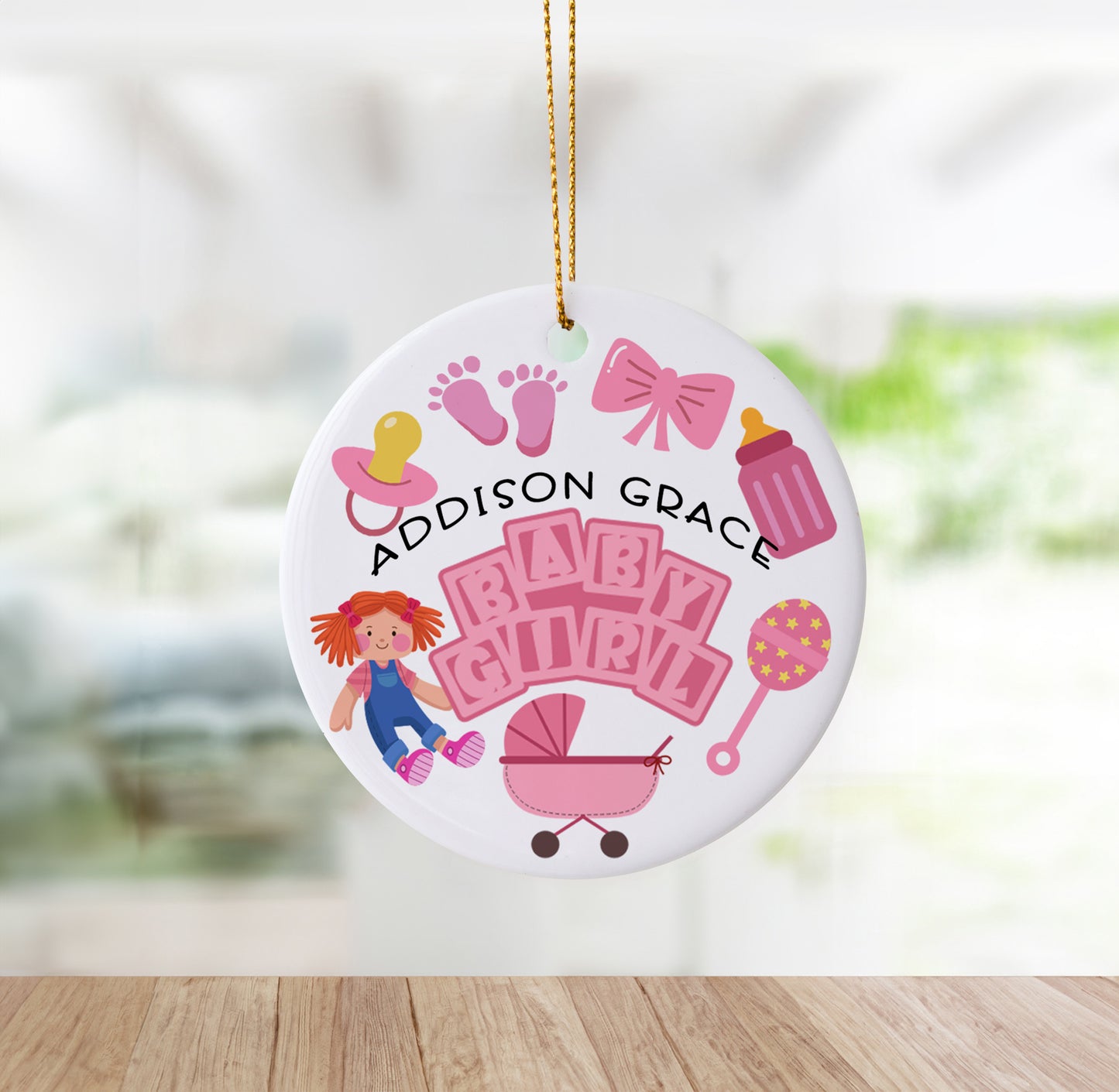 It's A Girl Custom Birth Announcement Ornament
