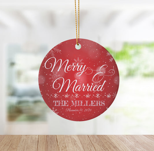 Holiday Wedding Anniversary Ornament with Name & Date