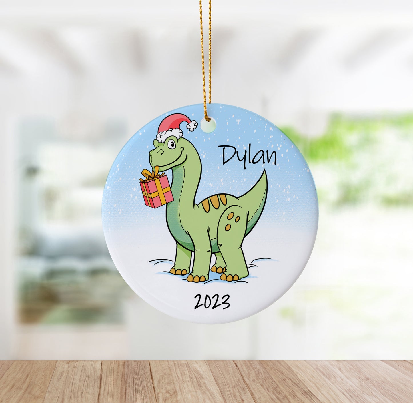 Personalized Dinosaur Themed Holiday Ornament For Kids