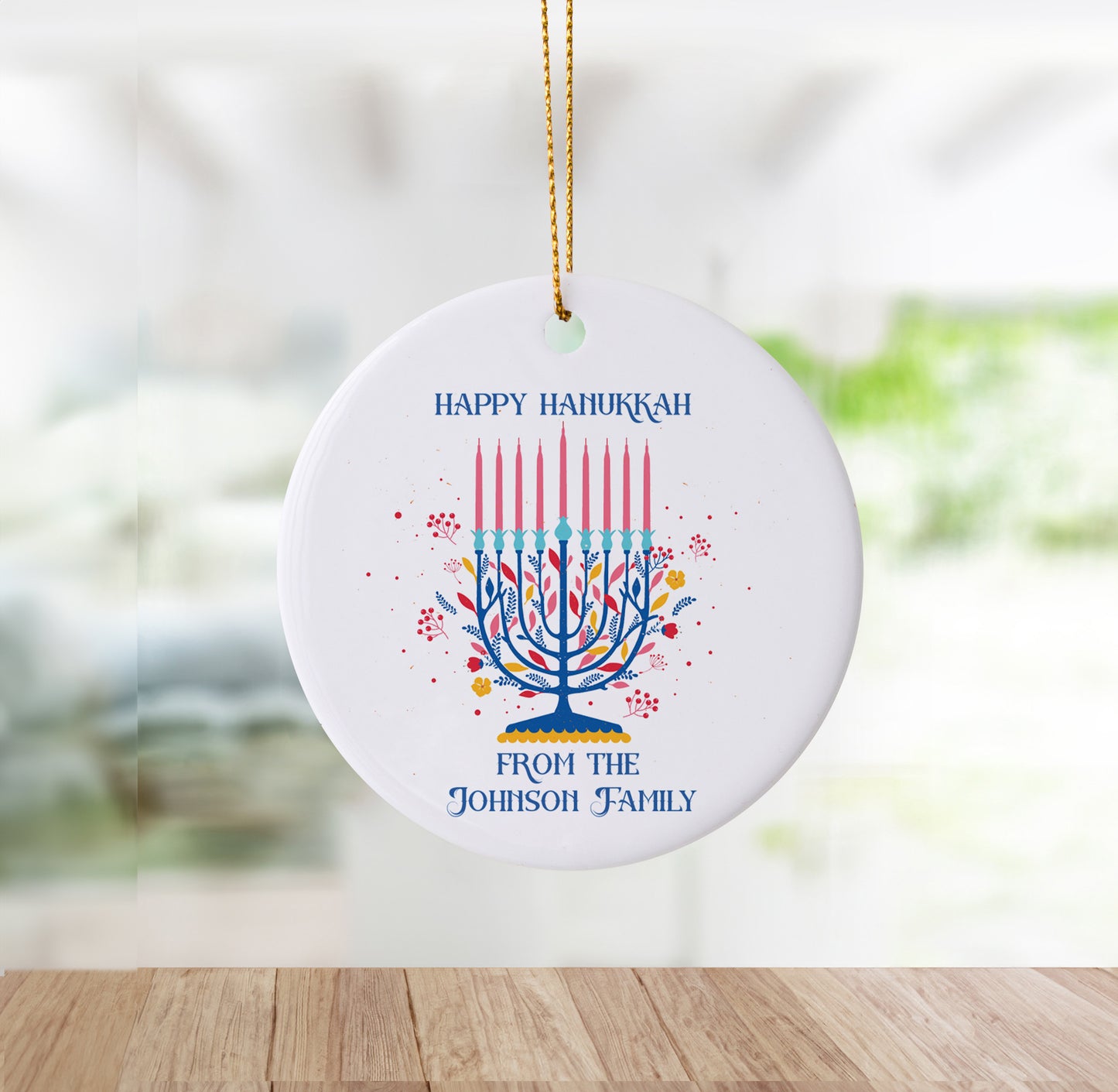 Happy Hanukkah Menorah Custom Ornament From Family