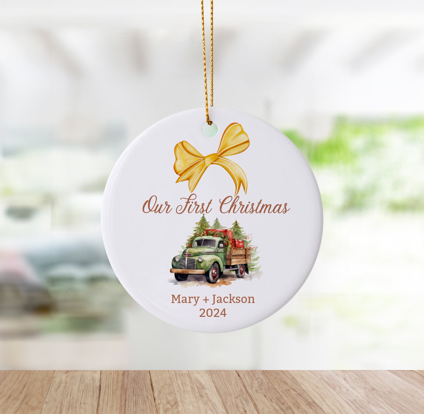 Custom Our First Christmas Ornament with Name and Year