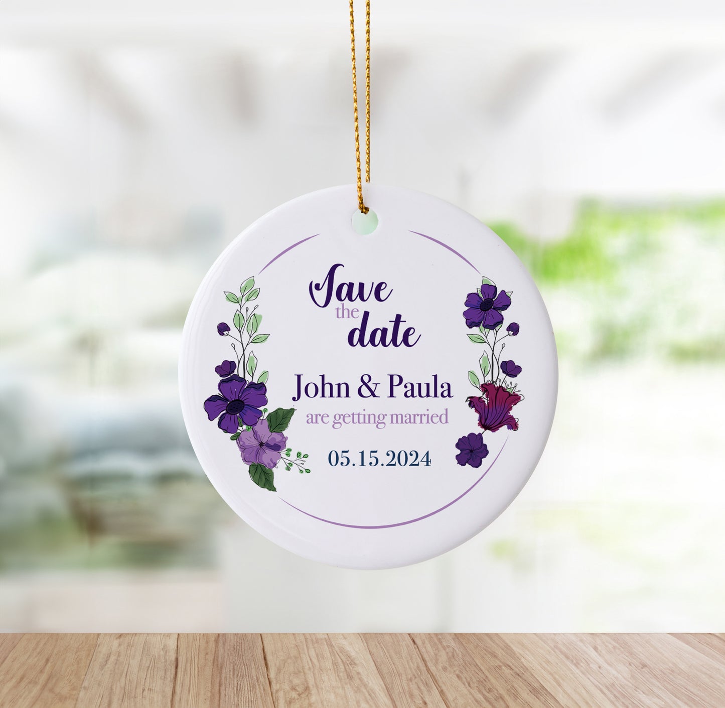 Save The Date Purple Floral Ornament