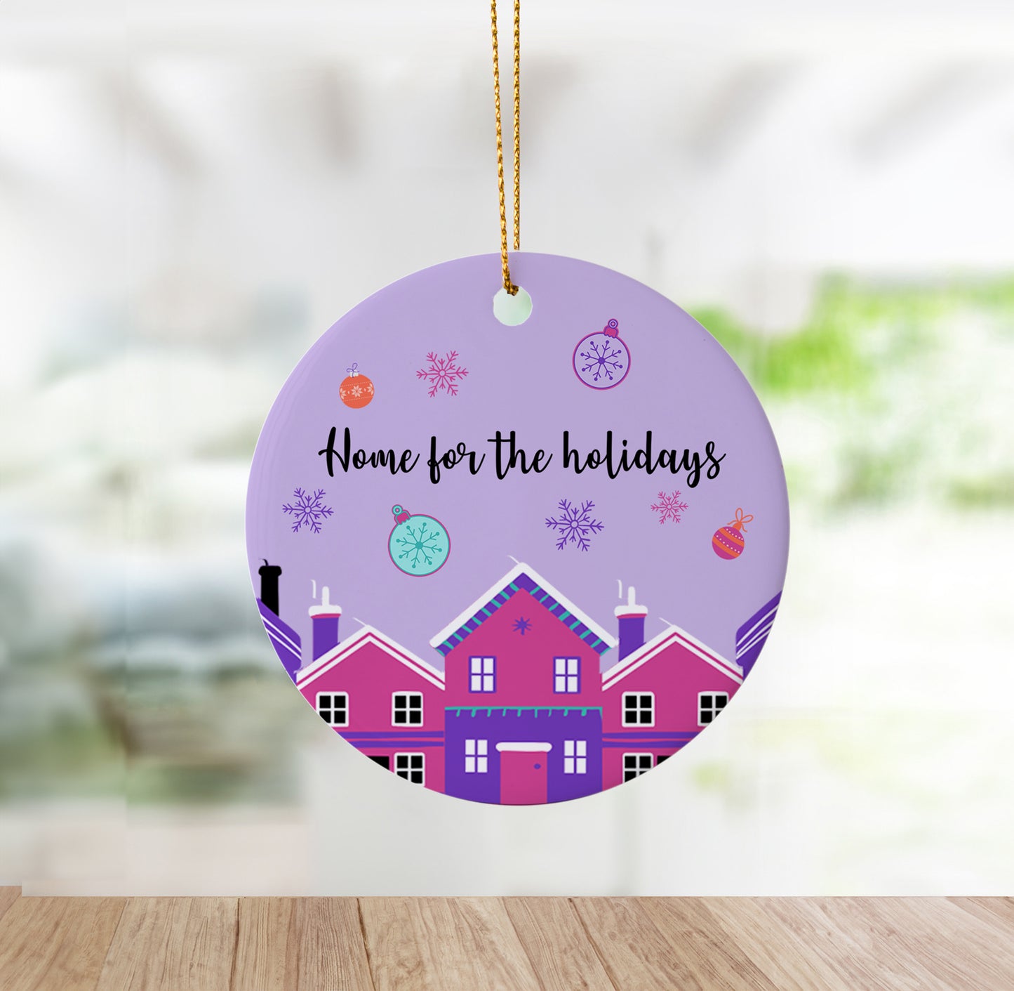 Festive "Home for the Holidays" Ornament with Merry and Bright Design