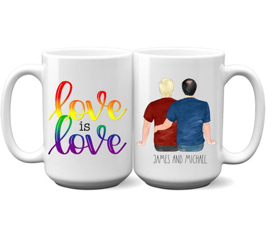 LOVE IS LOVE BOY COUPLE PERSONALIZED MUG