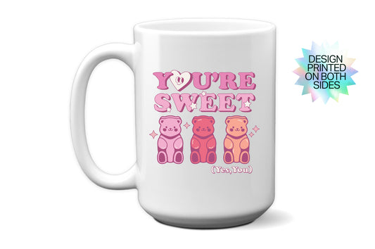 Fun "You're Sweet (Yes, You)" Gummy Bear Valentine's Day Mug