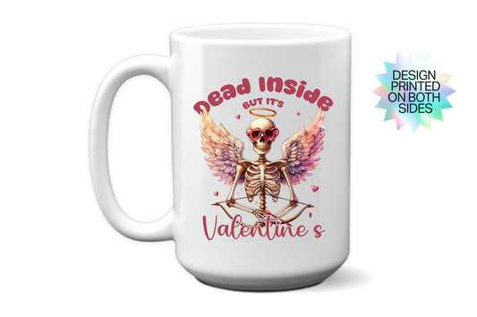 Fun "Dead Inside, But Itās Valentineās" Skeleton Angel Mug