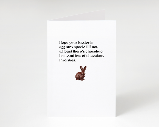Funny "Lots of Chocolate... Priorities" Easter Card
