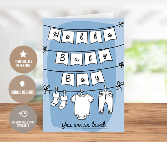 Hello Baby Boy You Are So Loved Birth Announcement Greeting Card