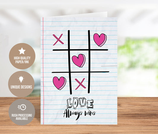 Love Always Wins Tick Tac Toe Valentine's Greeting Card