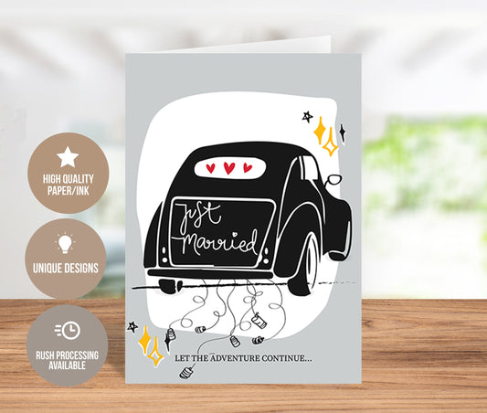 Just Married Let The Adventure Continue... Greeting Card