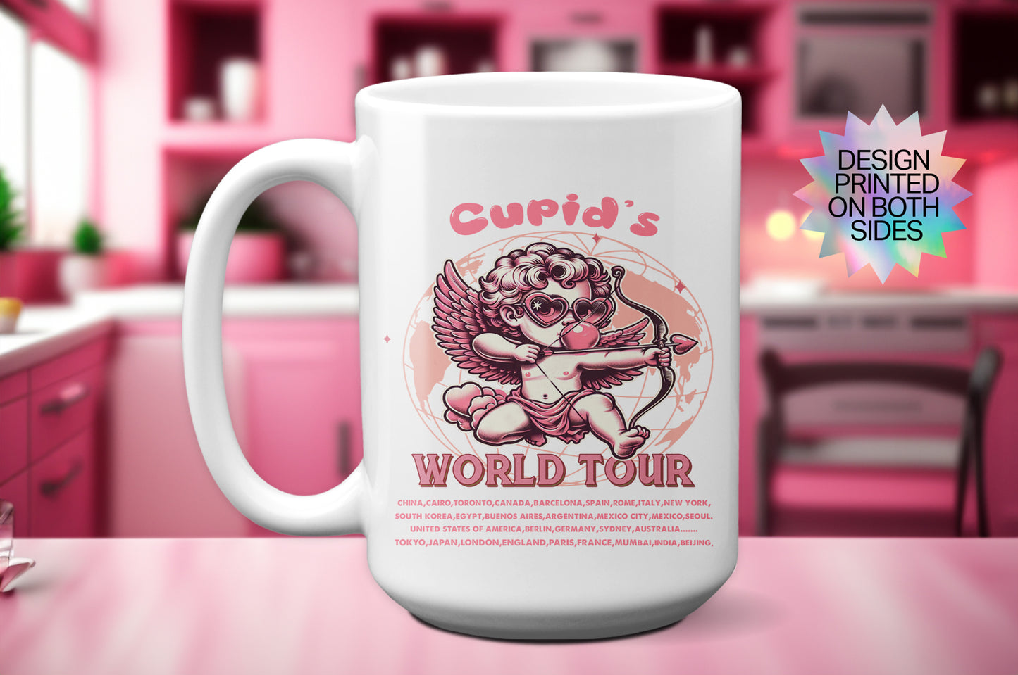 Unique "Cupid’s World Tour" Valentines Mug