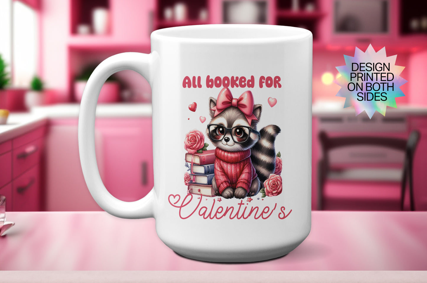 Fun "All Booked for Valentine’s" Raccoon & Books Mug