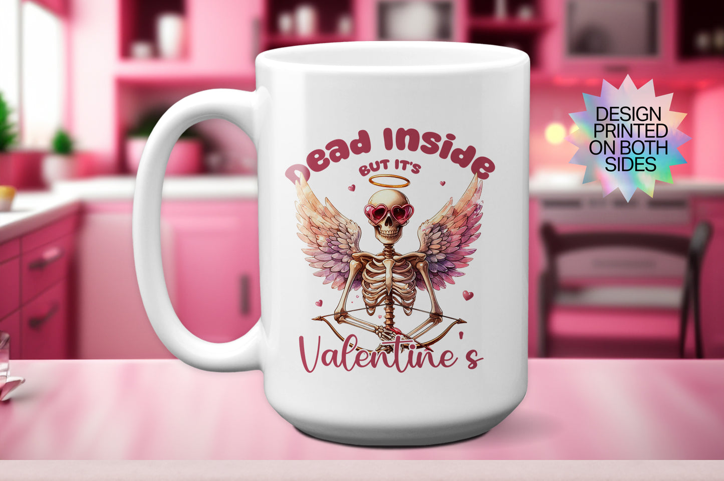 Fun "Dead Inside, But It’s Valentine’s" Skeleton Angel Mug