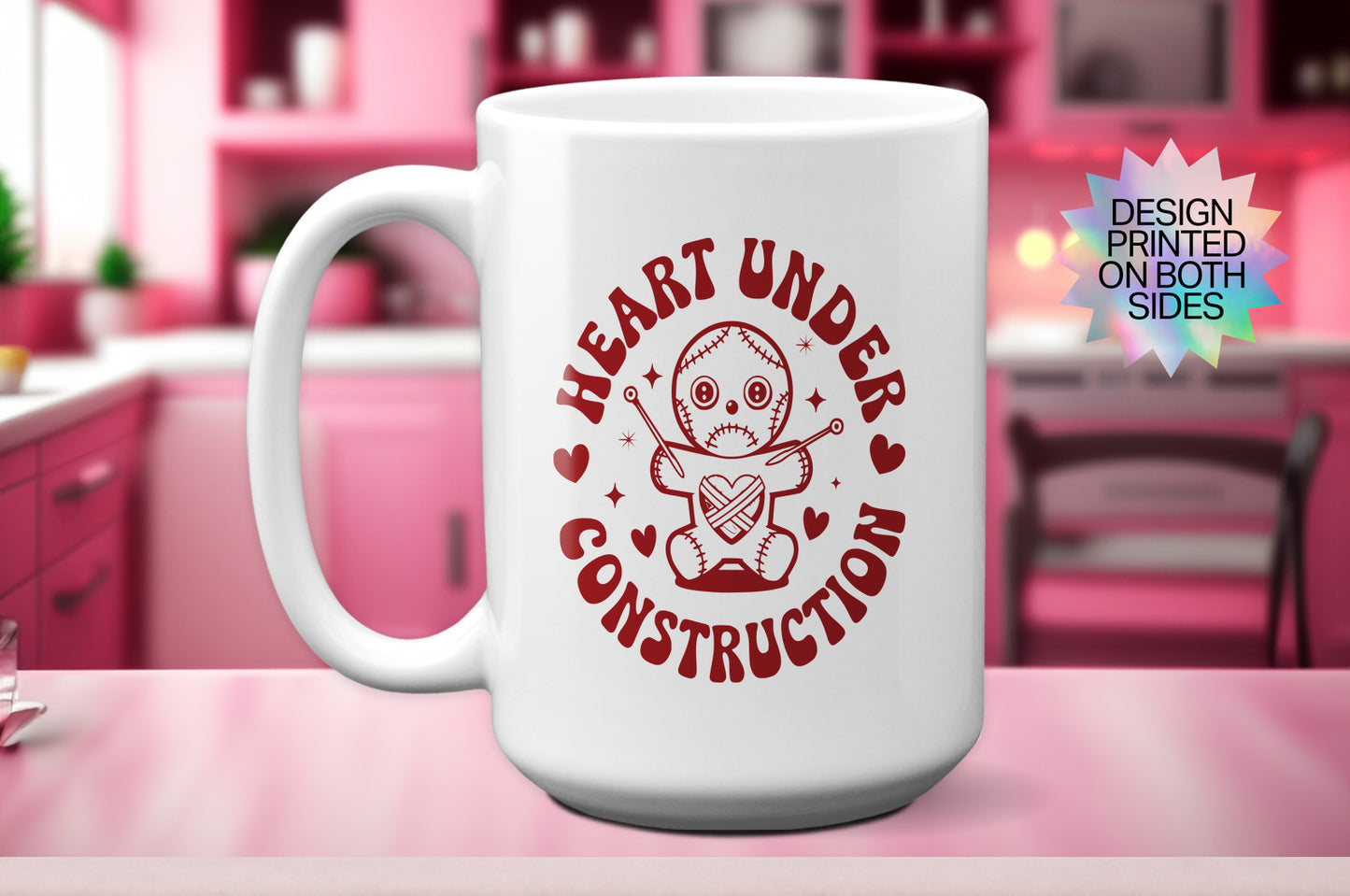 Fun "Heart Under Construction" Voodoo Doll Valentine’s Day Mug