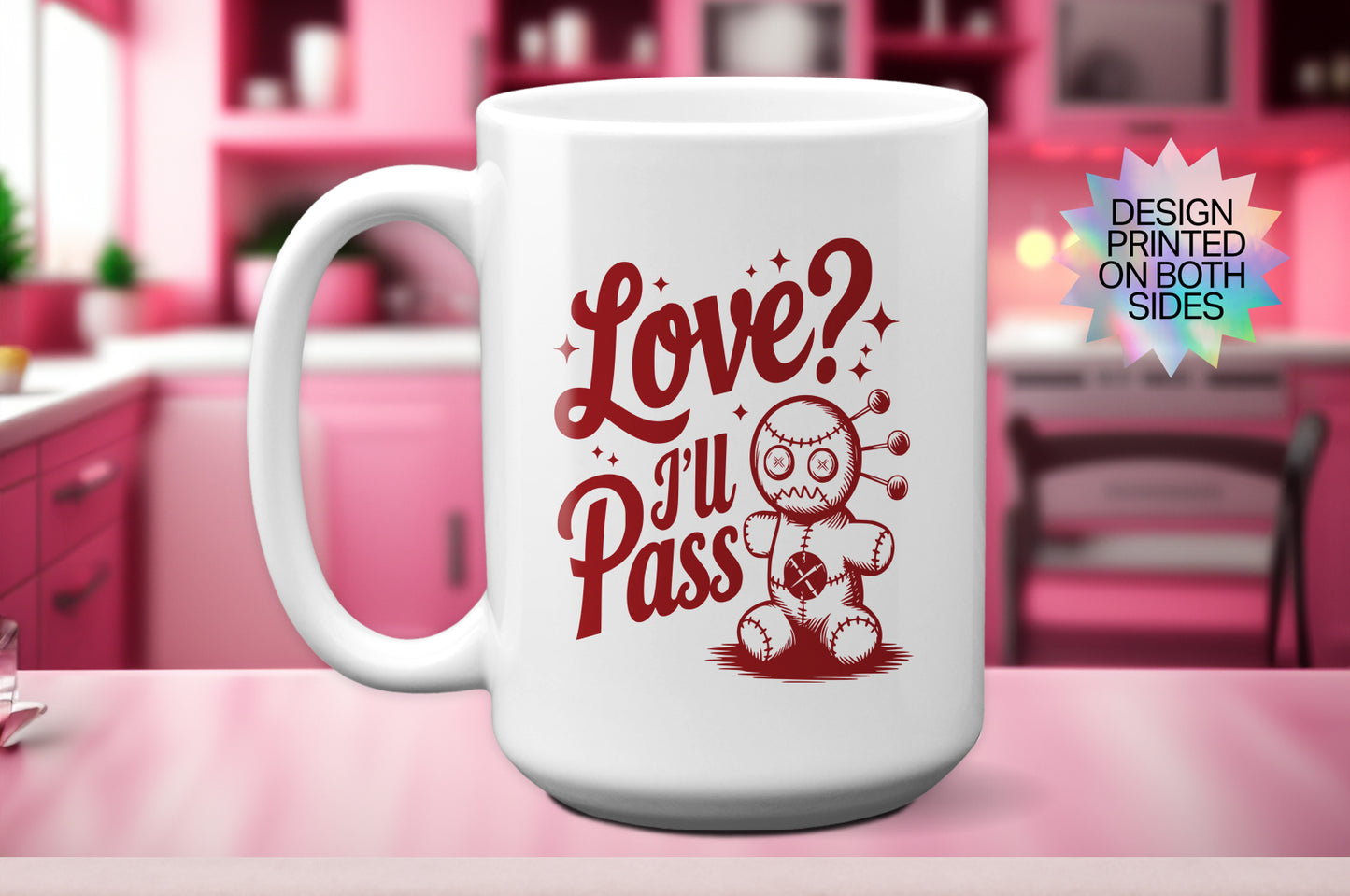 Cute "Love? I'll Pass" Voodoo Doll Valentine’s Day Mug