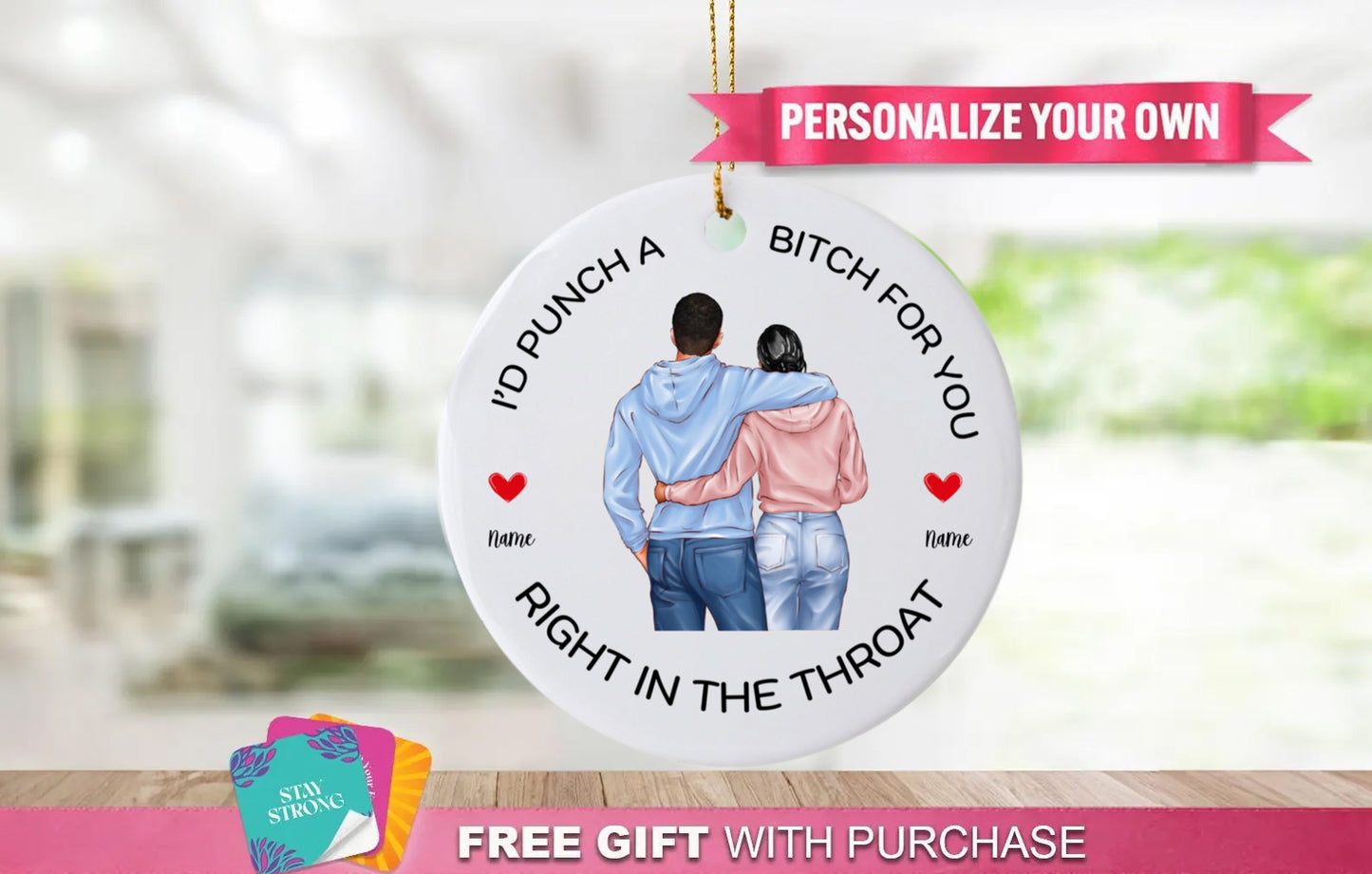 Best Friend Gift, I'll Punch a Bitch Ornament for Couples