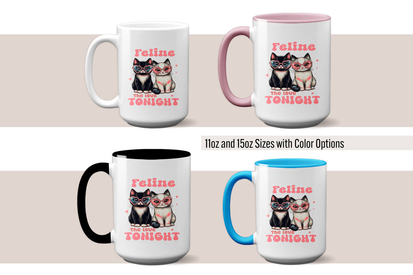 Cat Lover "Feline the Love Tonight" Mug with Cats