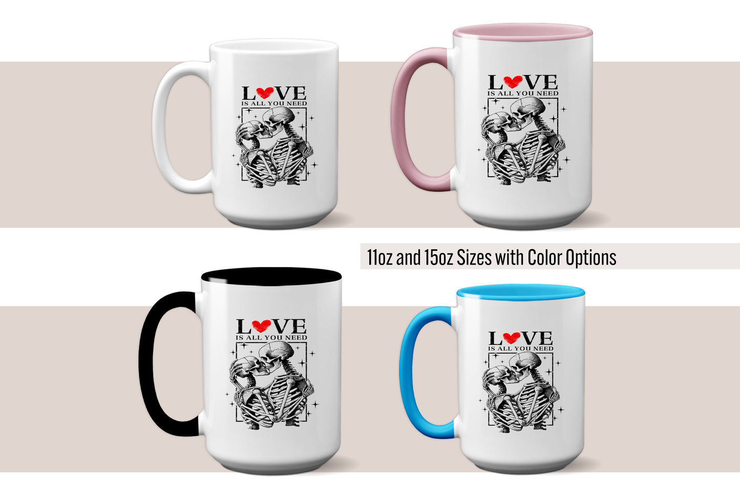 New "Love Is All You Need" Mug with Skeletons - A Unique Valentine’s Day Gift