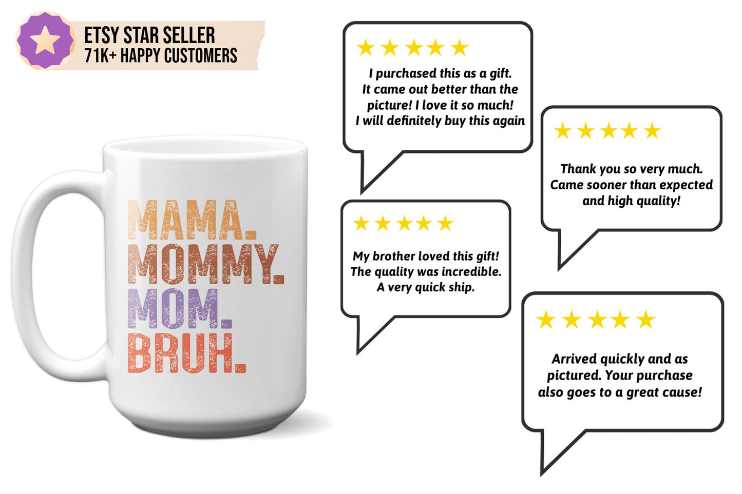 Mama. Mommy. Mom. Bruh. Mother's Day Mug