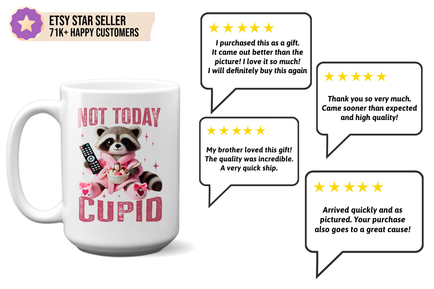 Fun "Not Today, Cupid" Raccoon Valentine’s Day Mug