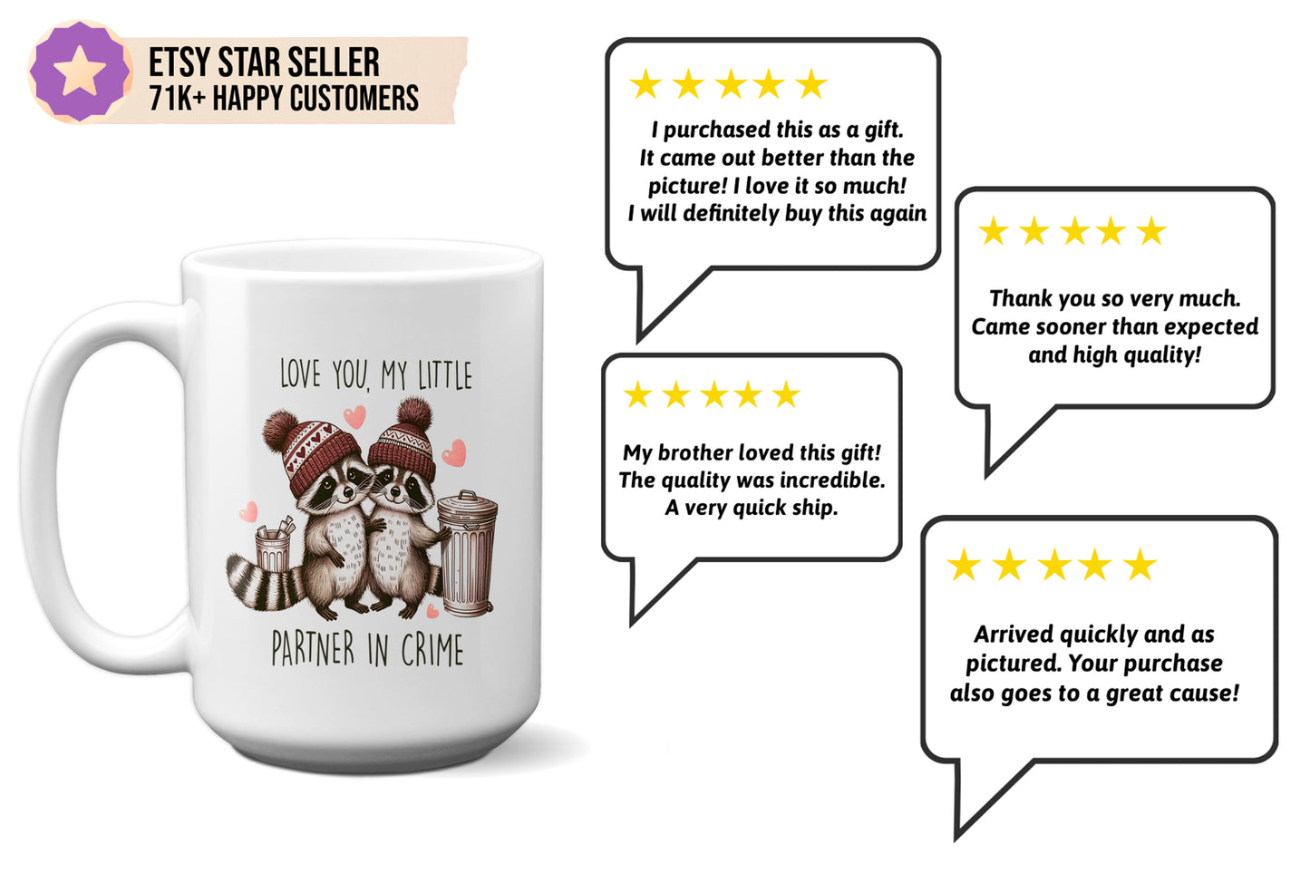 Super Cute "Love You, My Little Partner in Crime" Mug with Raccoons