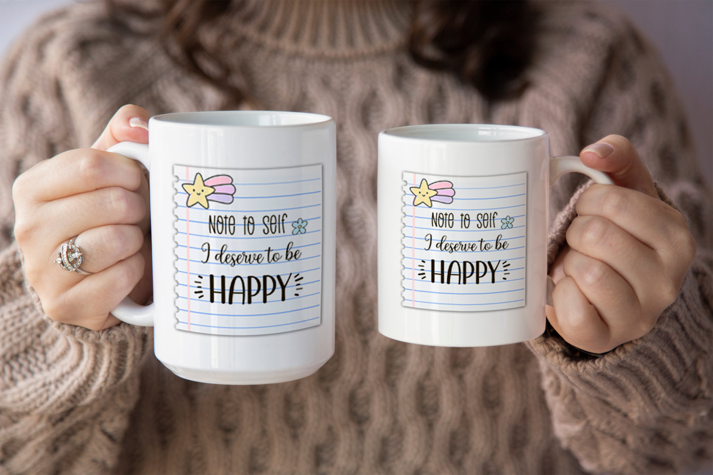 Cute "Note to Self: I Deserve to Be Happy" Mug