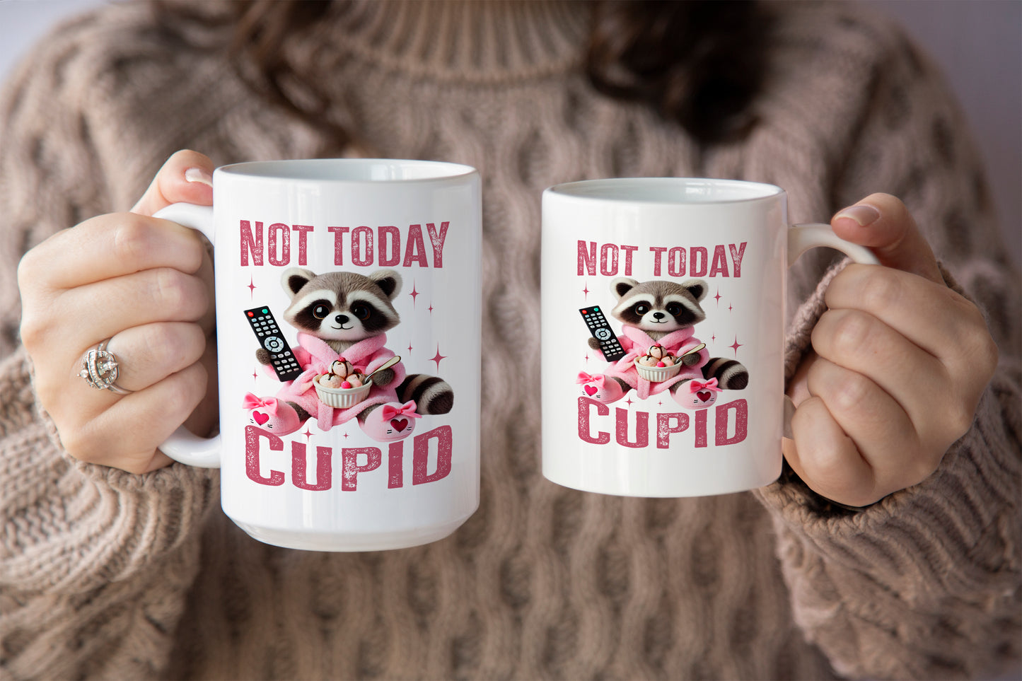 Fun "Not Today, Cupid" Raccoon Valentine’s Day Mug