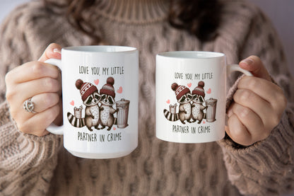 Super Cute "Love You, My Little Partner in Crime" Mug with Raccoons