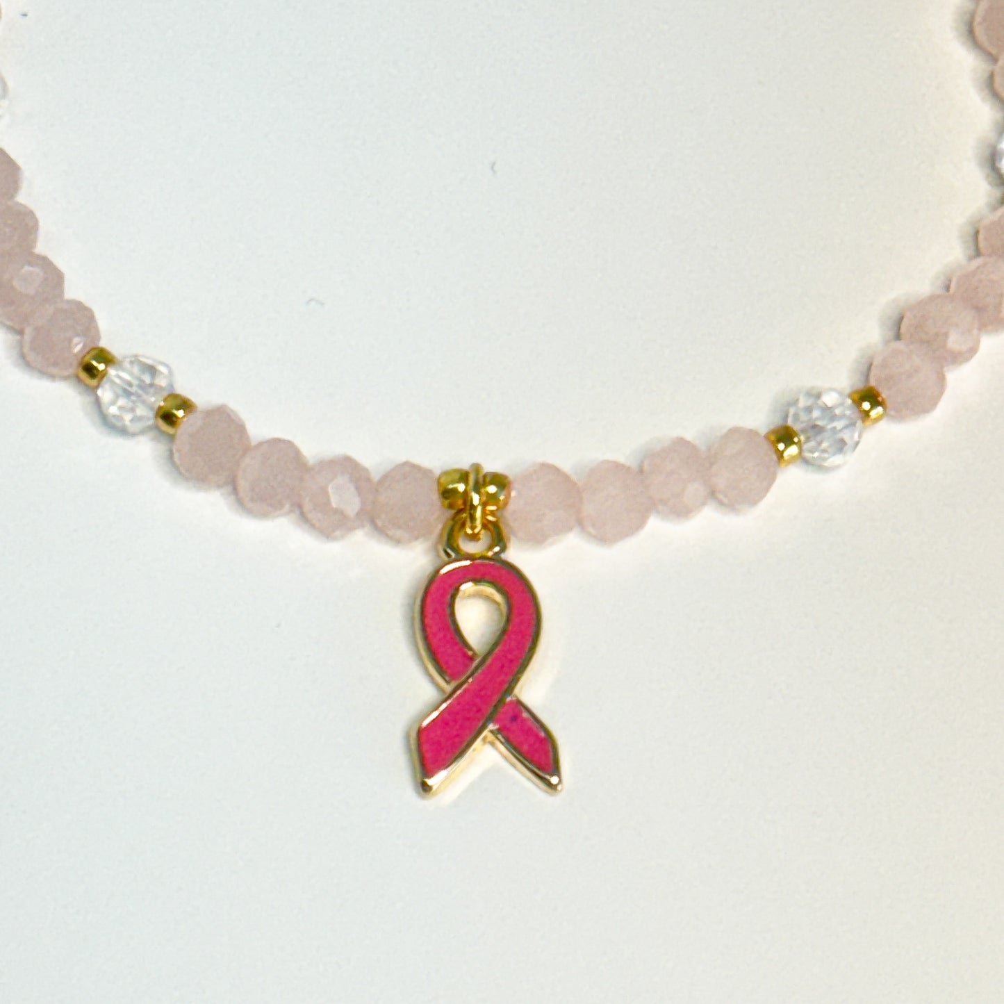 Breast Cancer Awareness Bracelet - Pearls & Matte Pink Crystal Beads