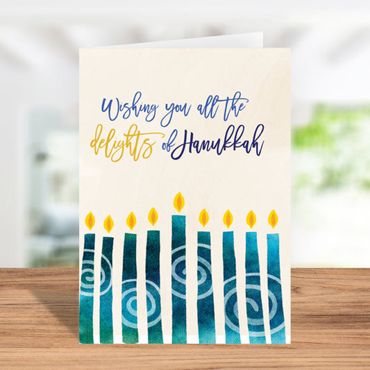 Hanukkah Greeting Card "Wishing You All The Delights Of Hanukkah"