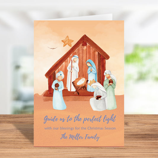 Personalized "Guide Us To Thy Perfect Light" Nativity Scene Christmas Card