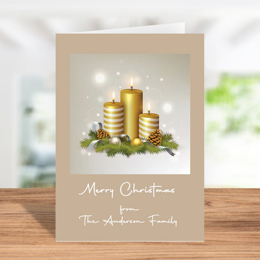 Personalized "Merry Christmas From Family" Candle Centerpiece Holiday Greeting Card