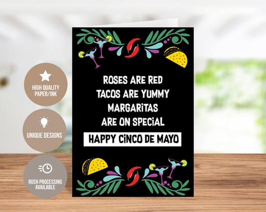 Roses, Tacos, Margaritas & More Happy Cinco de Mayo! Festive Greeting Card