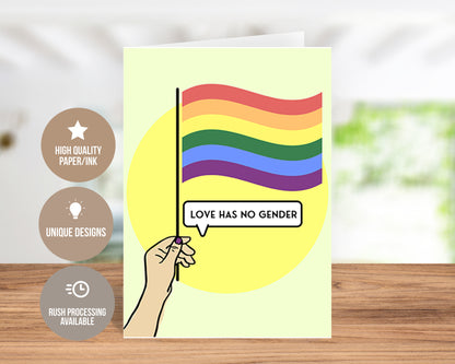 Love Has No Gender With Pride Flag Card