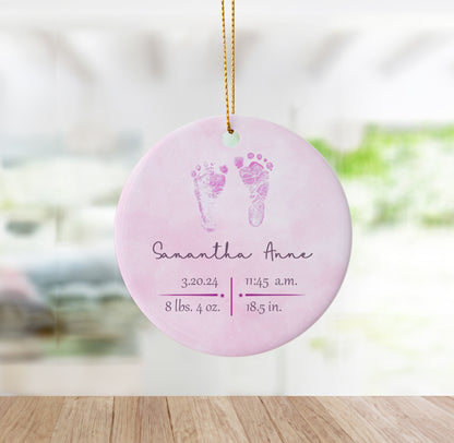 Birth Stats Ornament for Baby Girl